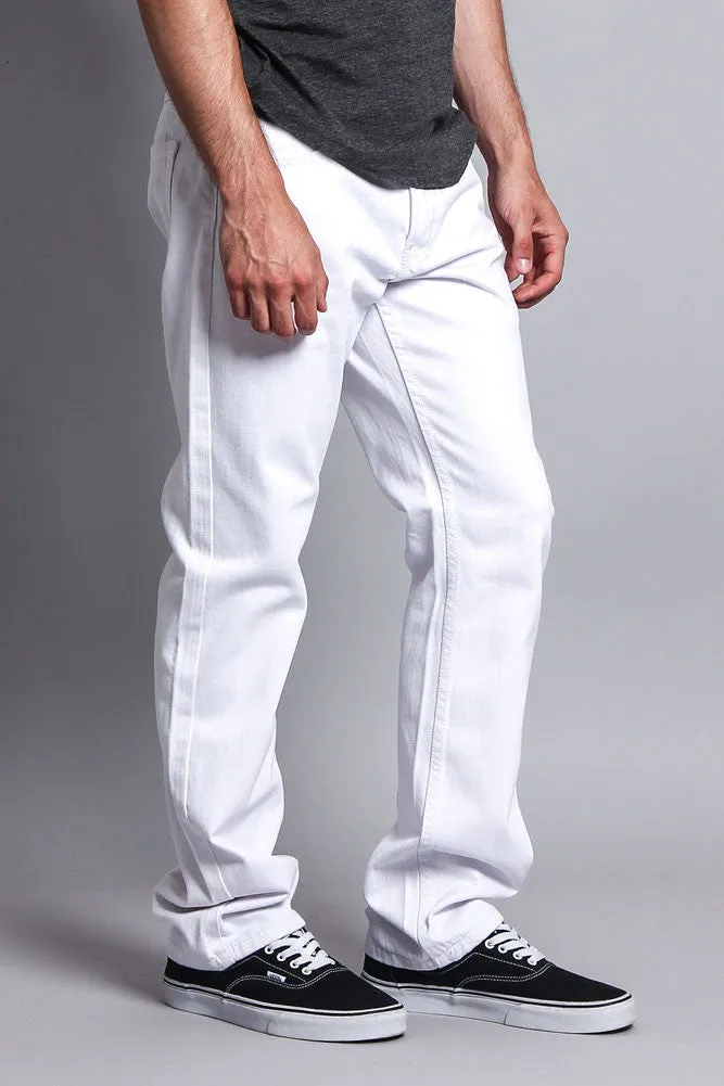 Men's Straight Fit Colored Denim Jeans (White)