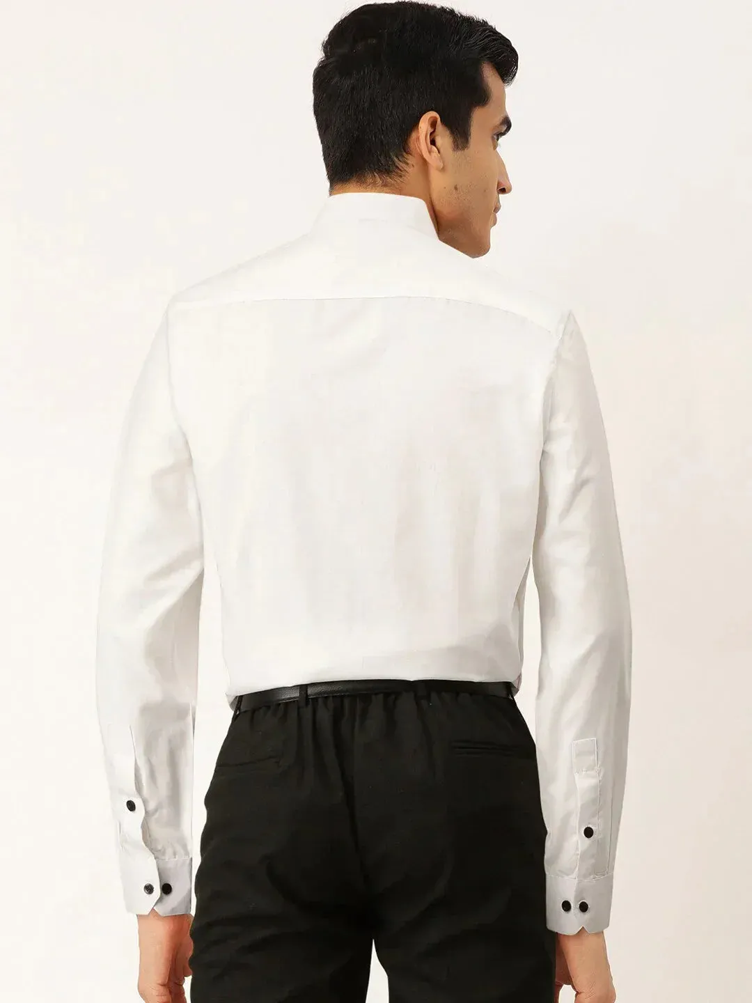 Men's White Cotton Solid Mandarin Collar Formal Shirts - Taantav