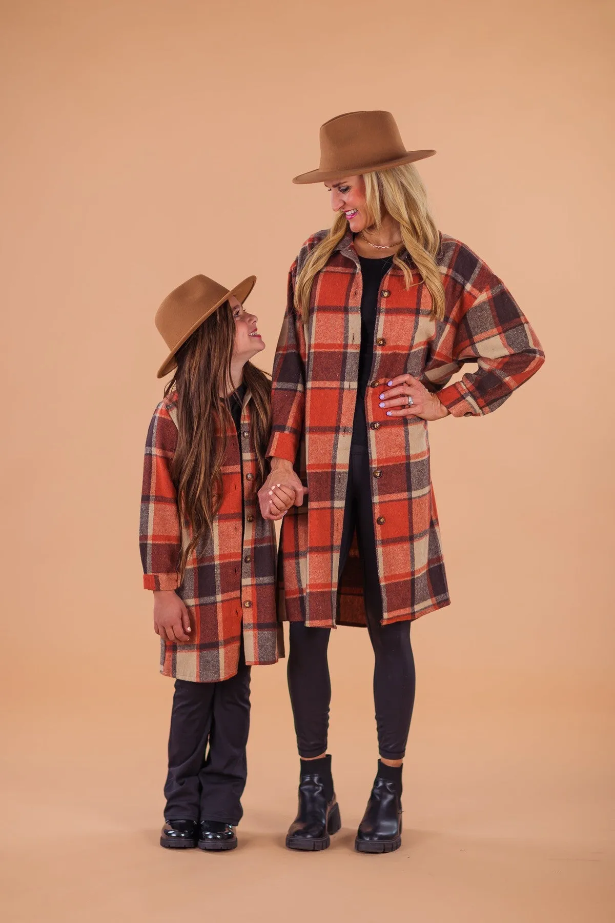 Mom & Me - Orange Flannel Button Down Shacket