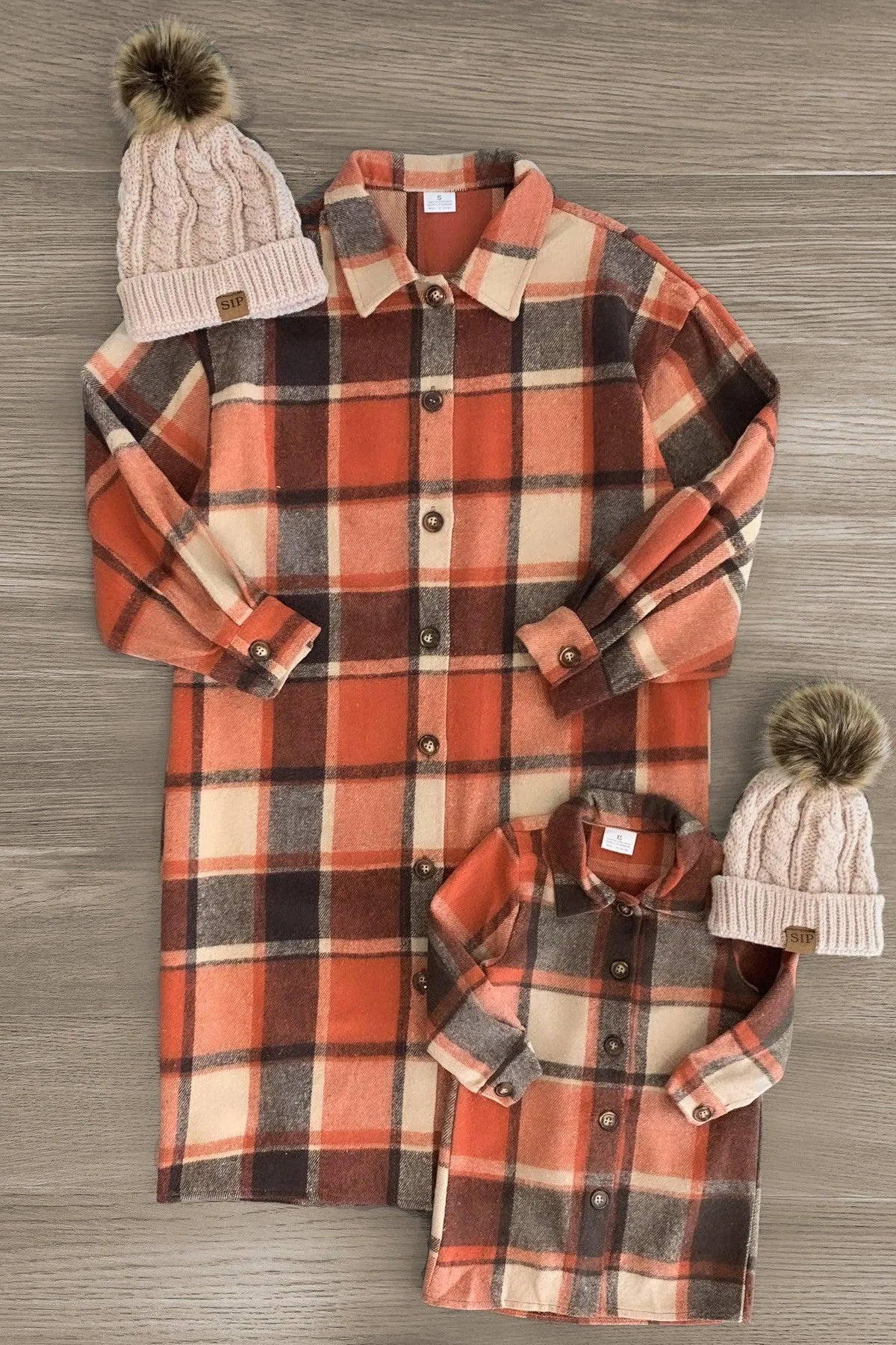 Mom & Me - Orange Flannel Button Down Shacket