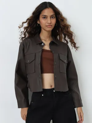 Nuon Dark Brown Faux-Leather Jacket