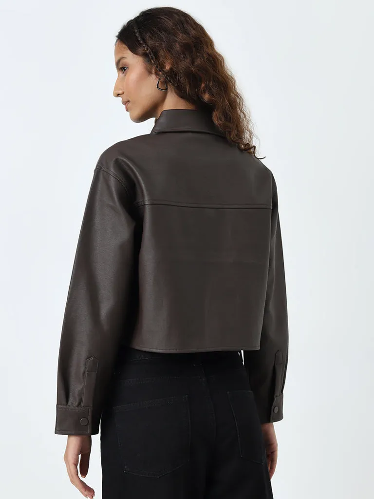 Nuon Dark Brown Faux-Leather Jacket