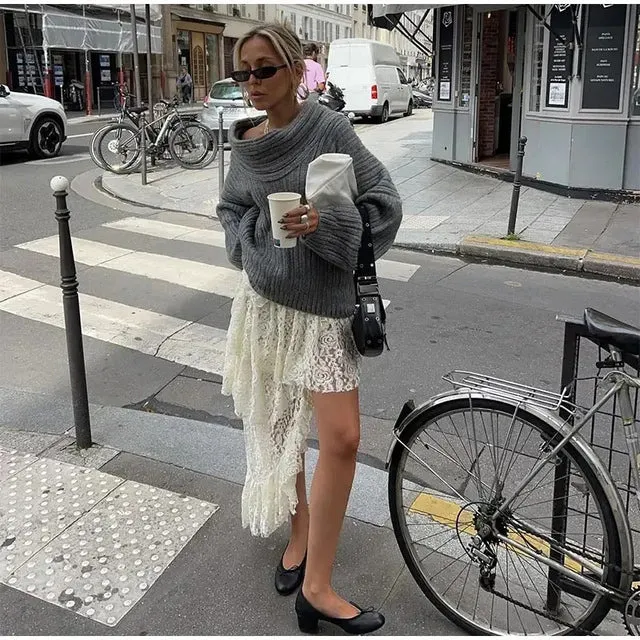 Off Shoulders Knitted Sweater Women’s Loose Solid Fashion Long Sleeve Pullover High Street Knitwear Sweaters Femme Spring