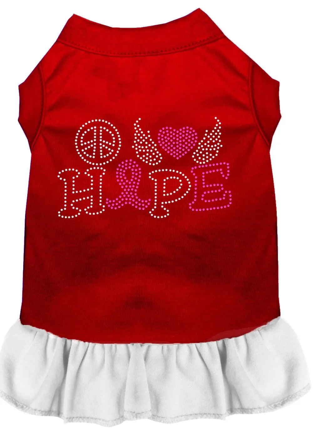 Peace Love Hope Breast Cancer Rhinestone Pet Dress Red With White Xs (8)