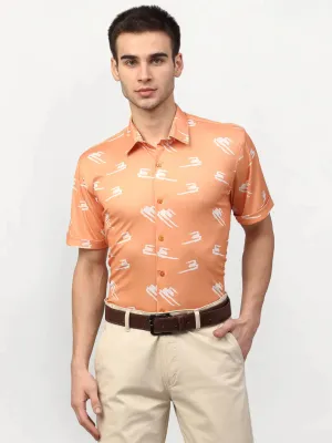 Peach Men'S Printed Lycra Half Sleevess Formal Shirts