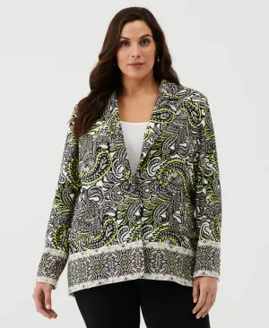 Plus Size Unlined Paisley Print Single Breasted Blazer