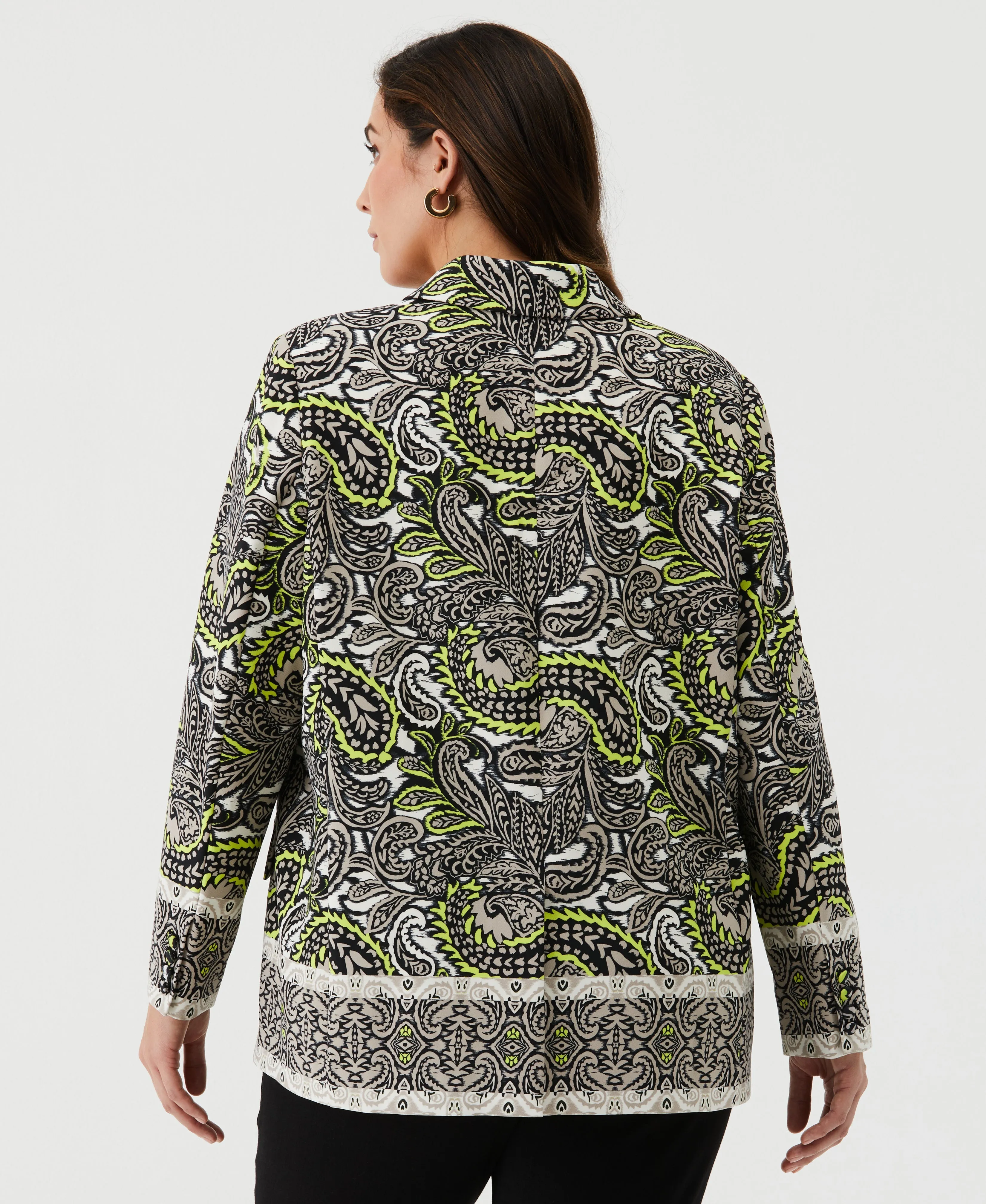 Plus Size Unlined Paisley Print Single Breasted Blazer