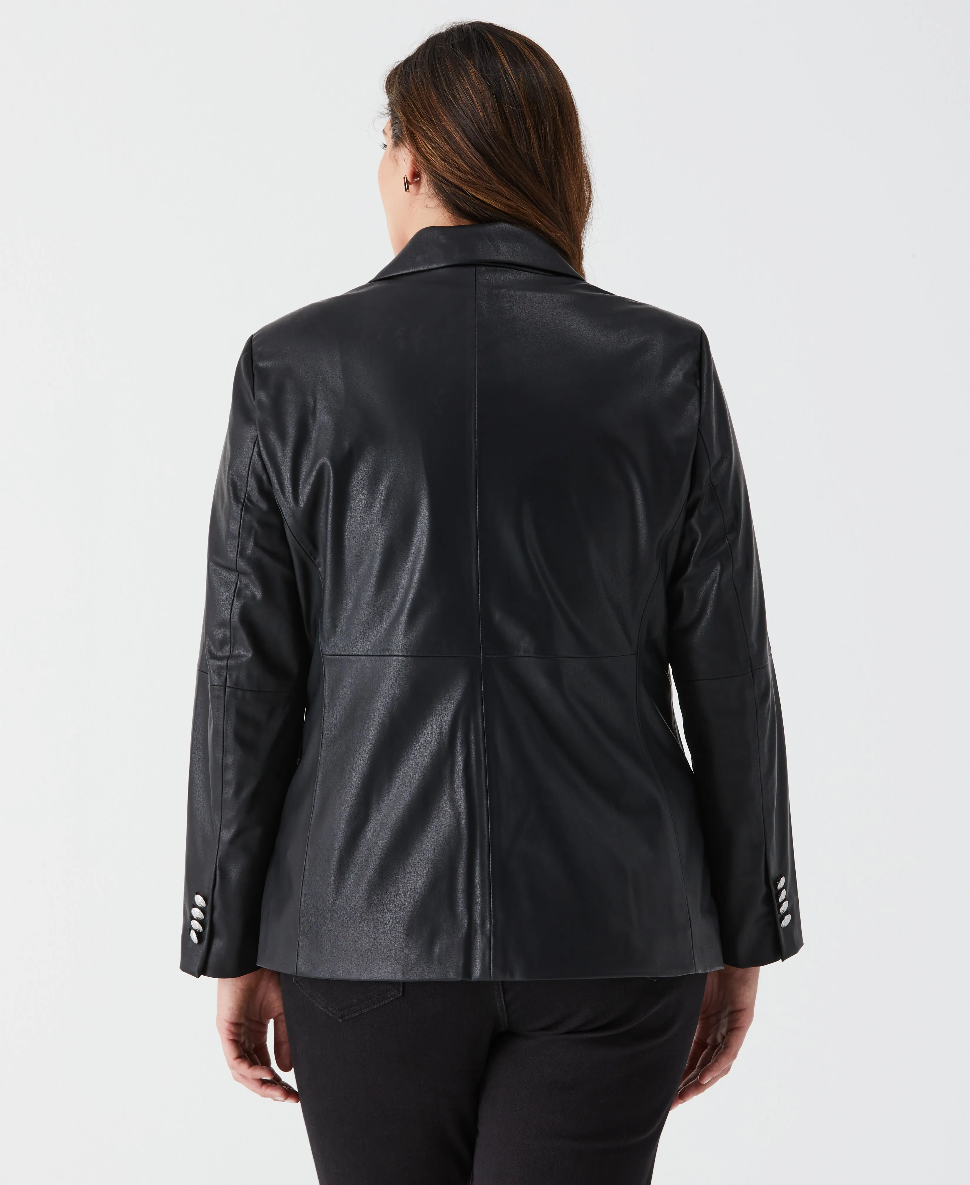 Plus Size Vegan Leather Double Breasted Blazer