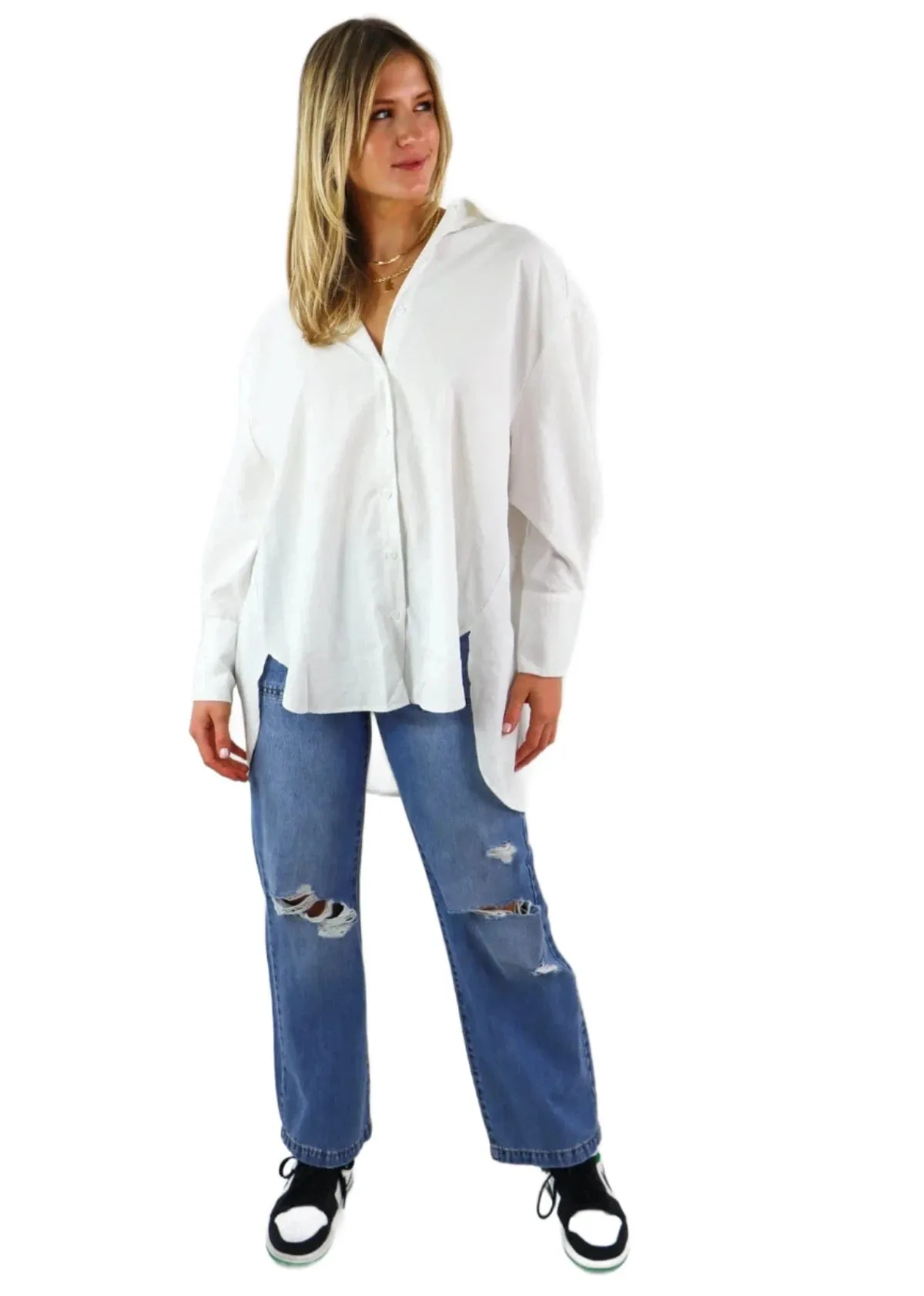 Rock N Rags - "Obsessed" Top - White - Oversized Button Down