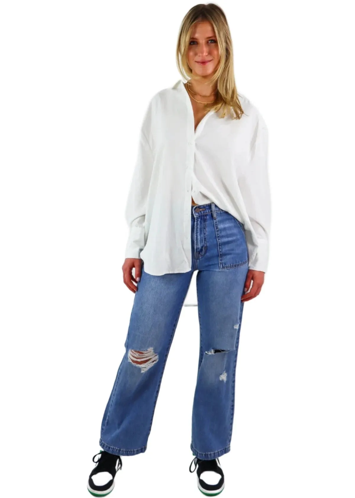 Rock N Rags - "Obsessed" Top - White - Oversized Button Down