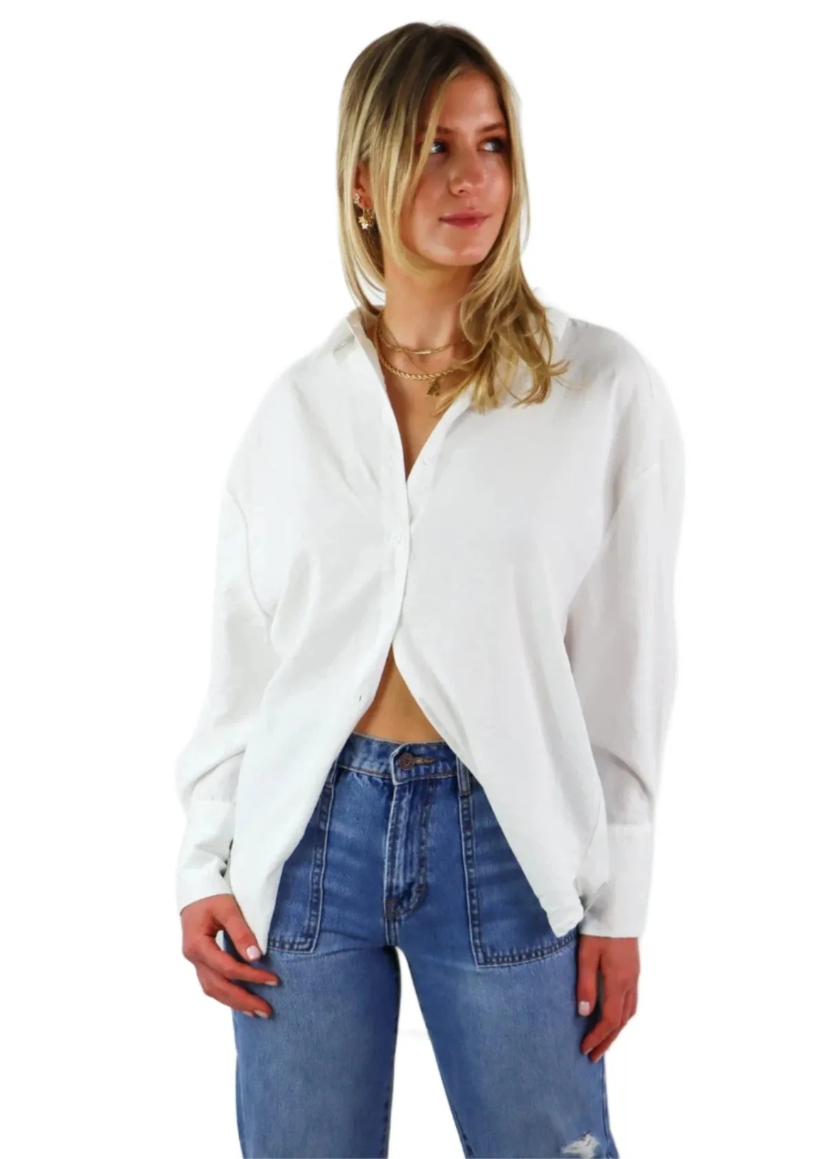 Rock N Rags - "Obsessed" Top - White - Oversized Button Down