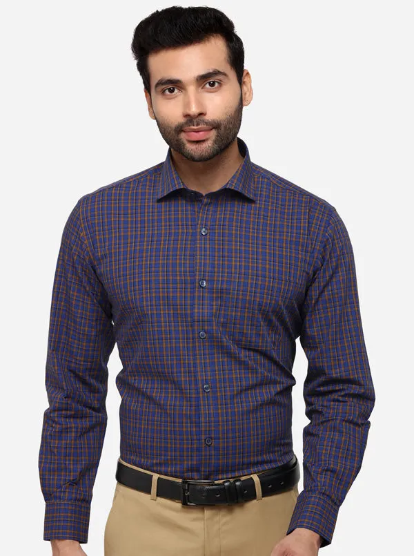 Royal Blue Checked Regular Fit Formal Shirt | JadeBlue