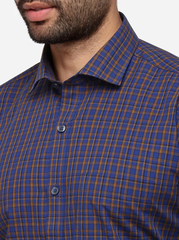 Royal Blue Checked Regular Fit Formal Shirt | JadeBlue