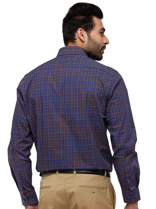 Royal Blue Checked Regular Fit Formal Shirt | JadeBlue