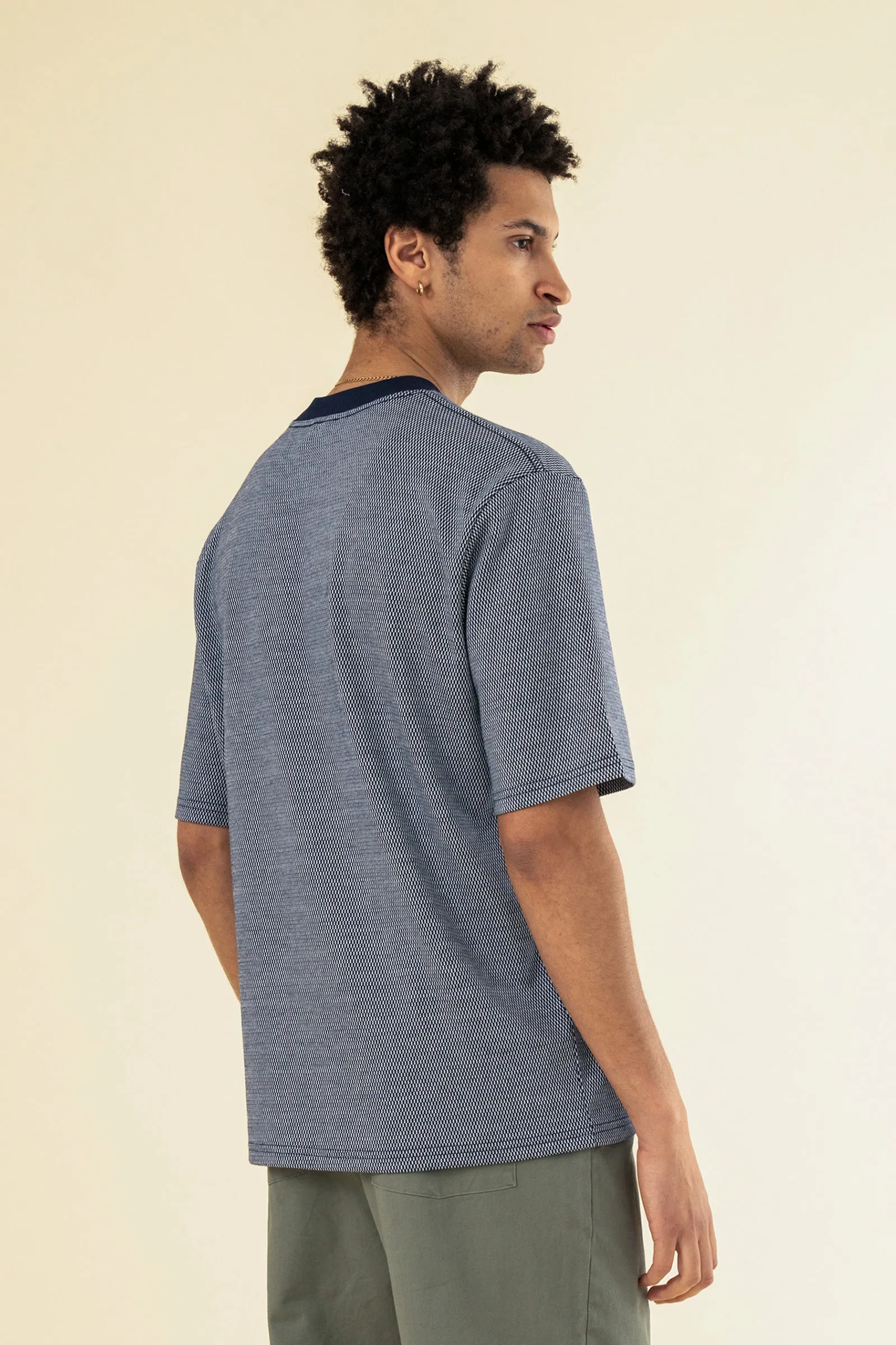 SHAPED JACQUARD TEE - NAVY