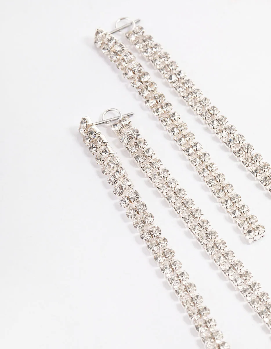 Silver Front & Back Diamante Drop Earrings