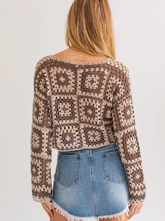 Squared Style Long Sleever Crochet Sweater Top