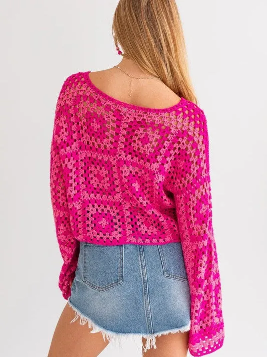 Squared Style Long Sleever Crochet Sweater Top