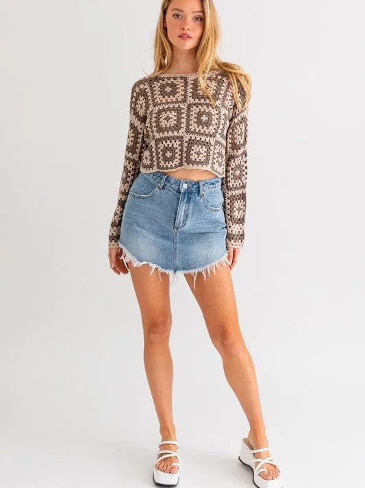 Squared Style Long Sleever Crochet Sweater Top