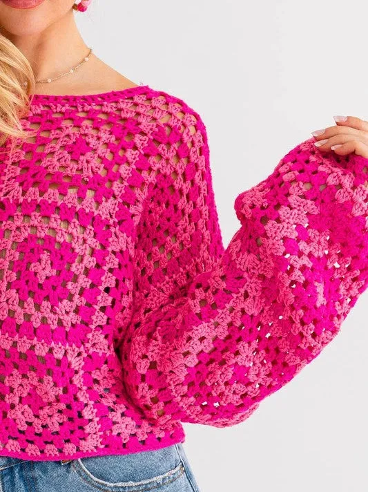 Squared Style Long Sleever Crochet Sweater Top