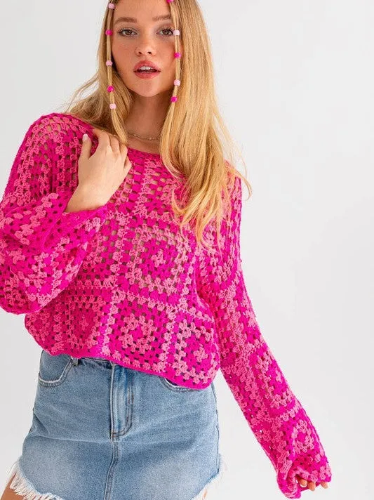 Squared Style Long Sleever Crochet Sweater Top