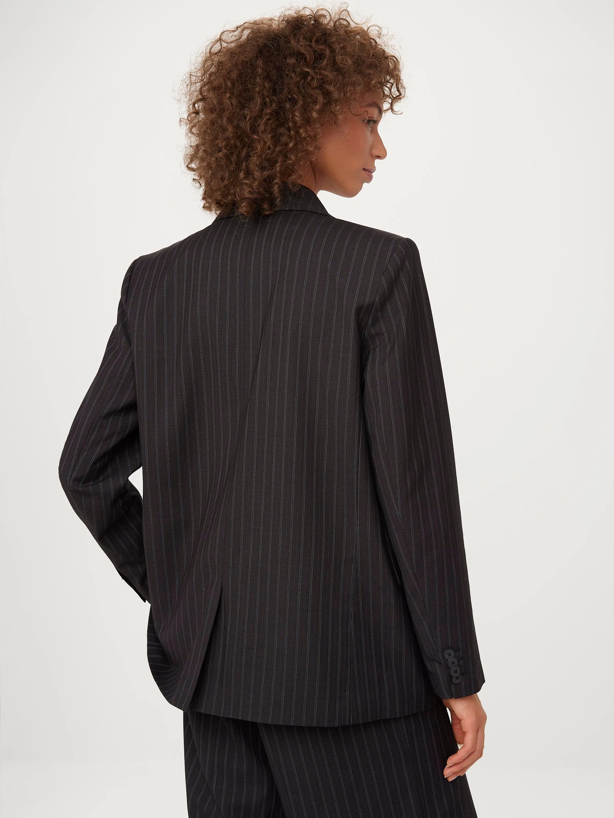 The Striped 2-Button Blazer in Charcoal Grey