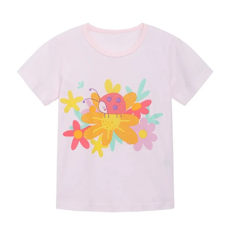 Toddler/Kid Girl's Short Sleeve Floral Design Pink T-shirt