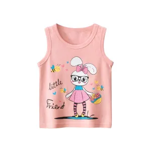 Toddler/Kid Girl's Sleeveless Bunny Print Design Pink Vest