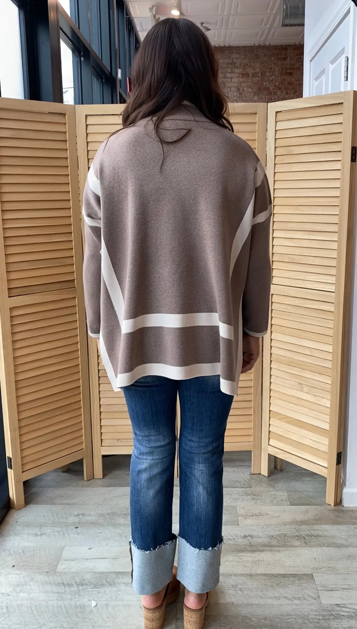 Two-Tone Long Sleeve Mock Neck Top | Mocha