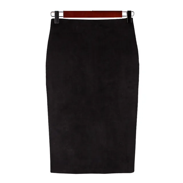 VenusFox High Waist Bodycon Stretchy Vintage Suede Pencil Skirt