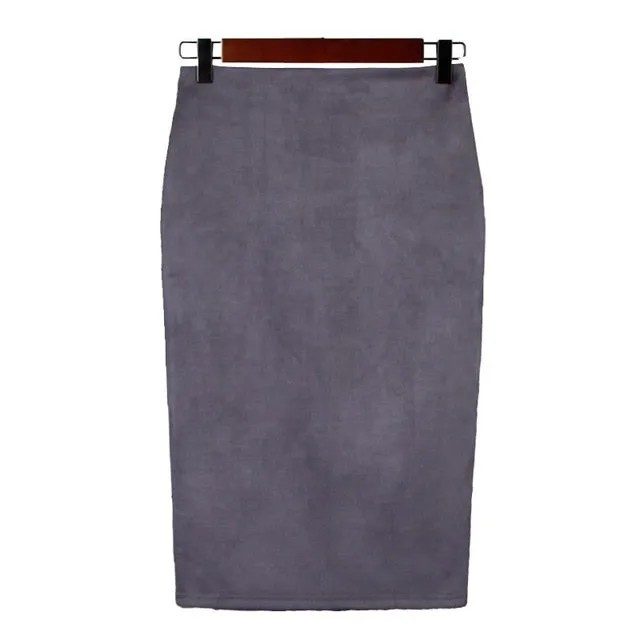 VenusFox High Waist Bodycon Stretchy Vintage Suede Pencil Skirt