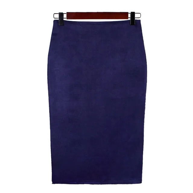 VenusFox High Waist Bodycon Stretchy Vintage Suede Pencil Skirt