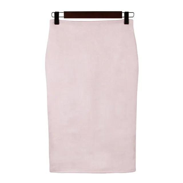 VenusFox High Waist Bodycon Stretchy Vintage Suede Pencil Skirt