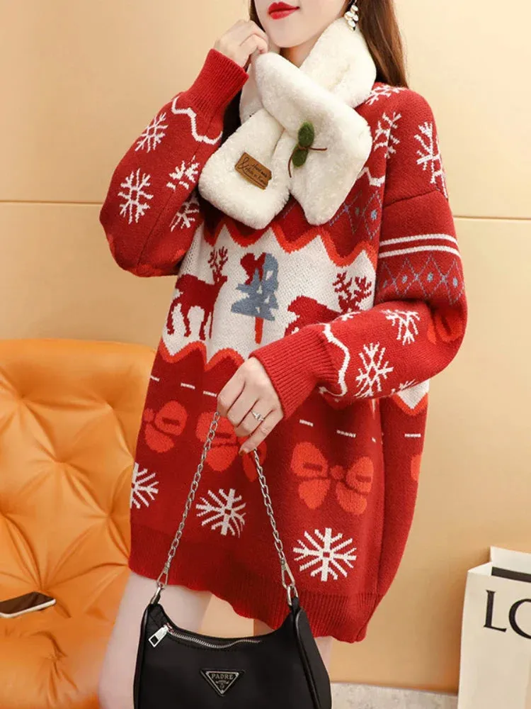 Wenkouban-Christmas Thanksgiving outfits_Autumn Winter Christmas Elk Red Oversized Casual Fashion Christmas Sweater