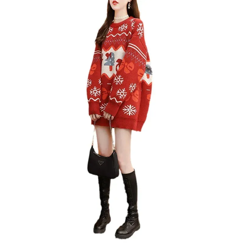 Wenkouban-Christmas Thanksgiving outfits_Autumn Winter Christmas Elk Red Oversized Casual Fashion Christmas Sweater