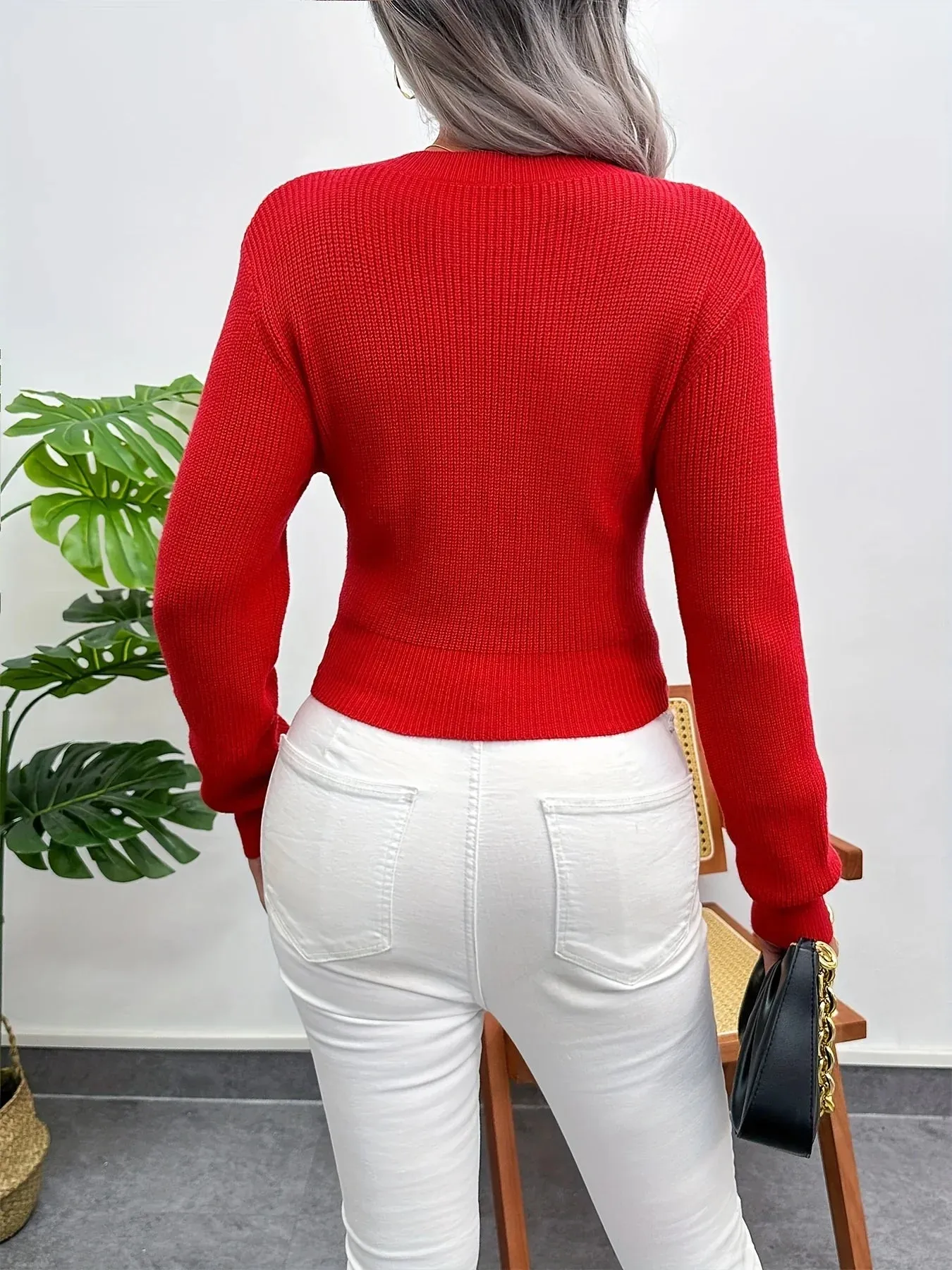 Wenkouban-Christmas Thanksgiving outfits_High-Grade Solid Color Slim-Fit Long-Sleeved Christmas Sweater