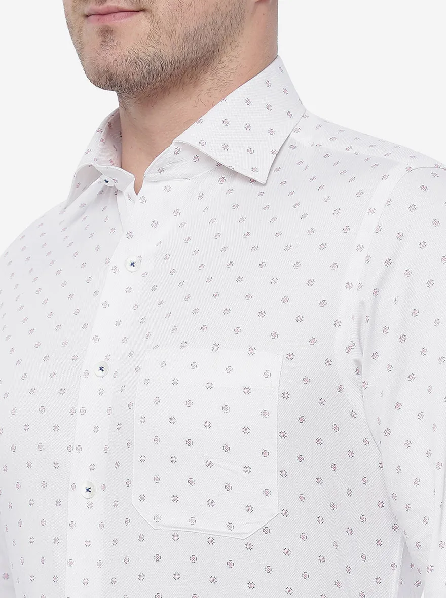 White & Pink Printed Slim Fit Formal Shirt | Metal