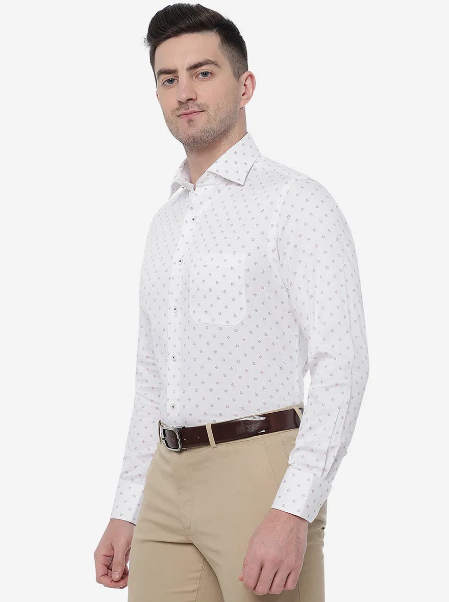 White & Pink Printed Slim Fit Formal Shirt | Metal