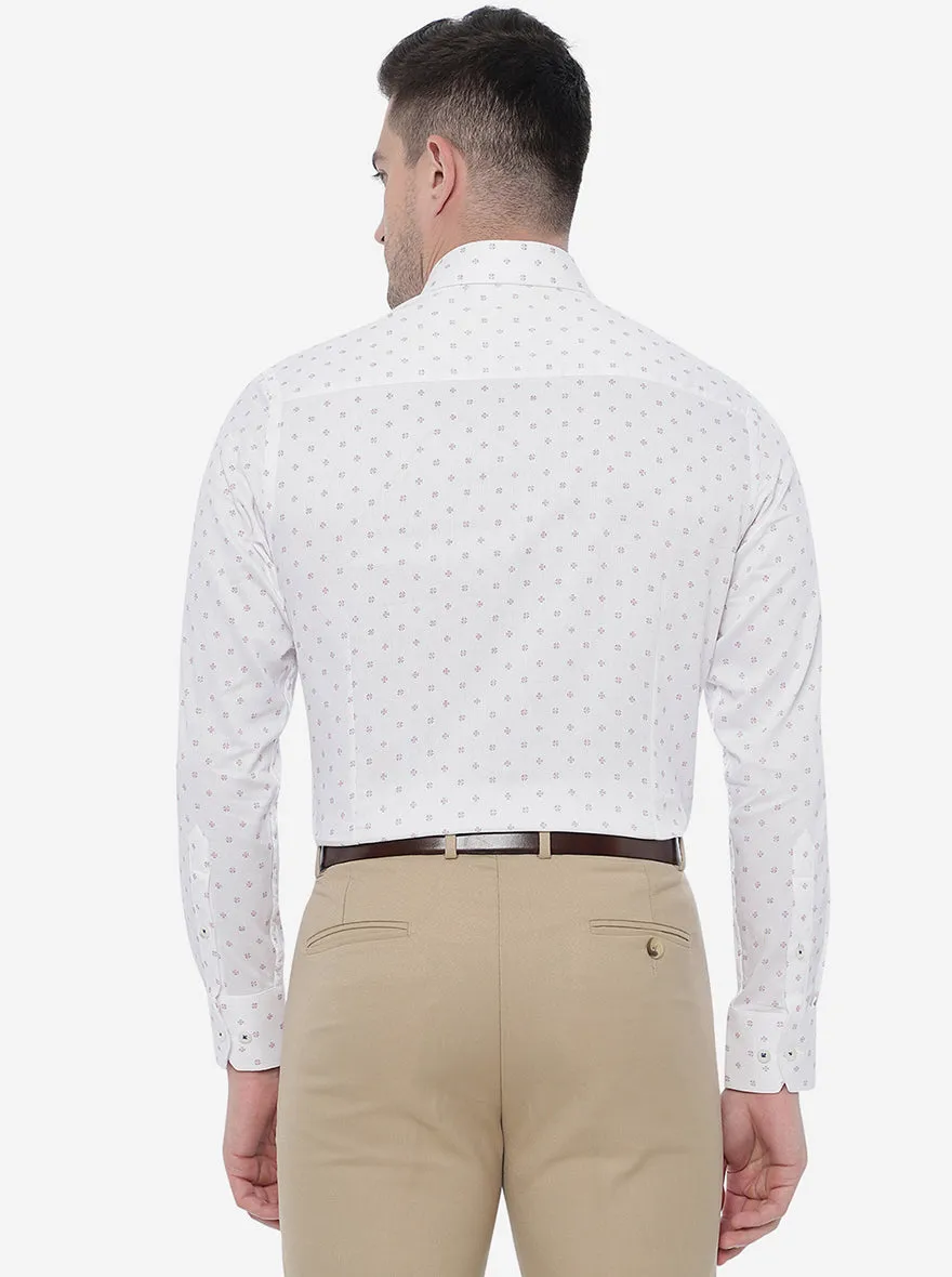 White & Pink Printed Slim Fit Formal Shirt | Metal