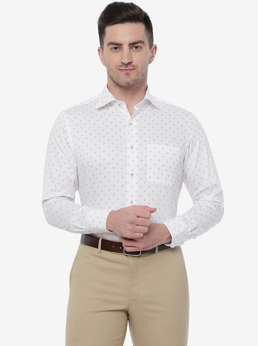 White & Pink Printed Slim Fit Formal Shirt | Metal