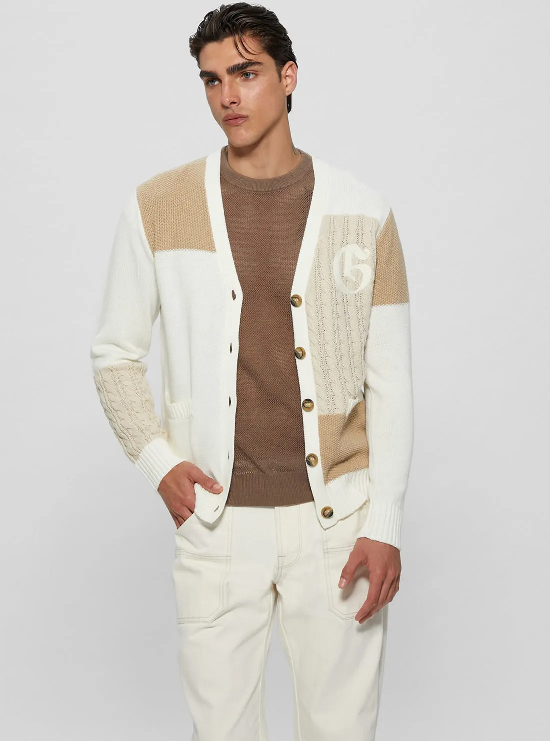 White Duncan Ivy Patchwork Knit Cardigan