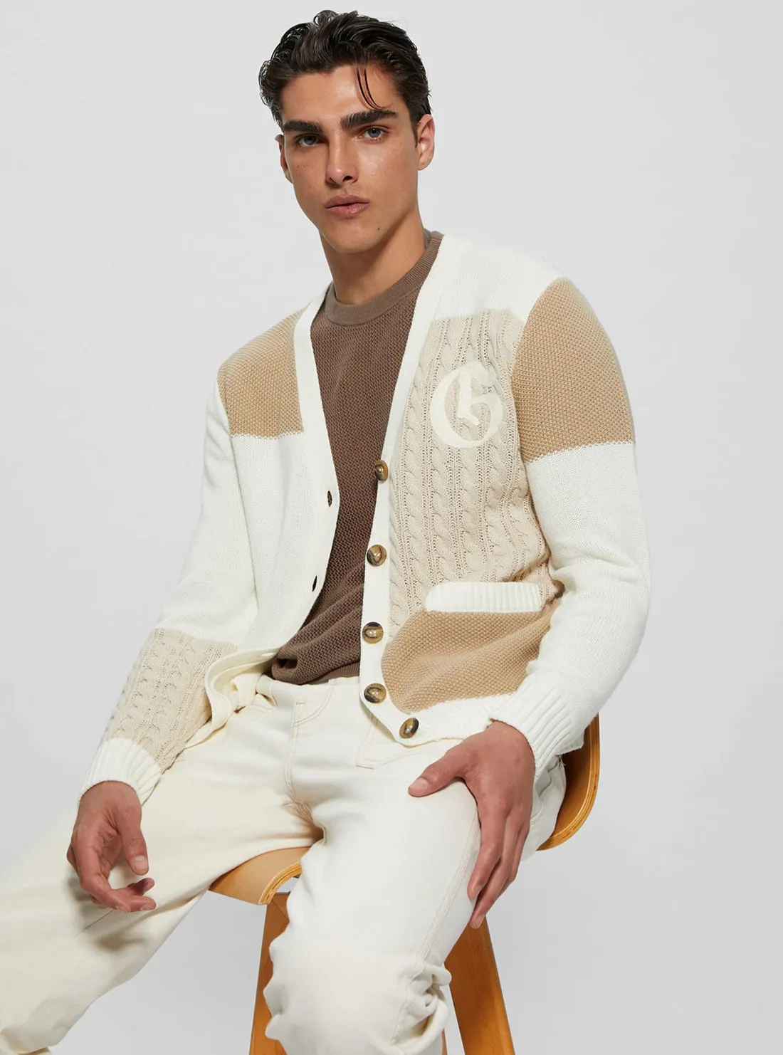 White Duncan Ivy Patchwork Knit Cardigan