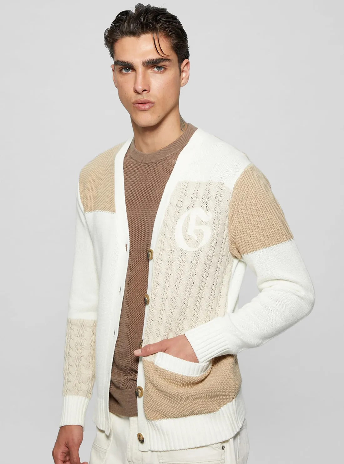 White Duncan Ivy Patchwork Knit Cardigan