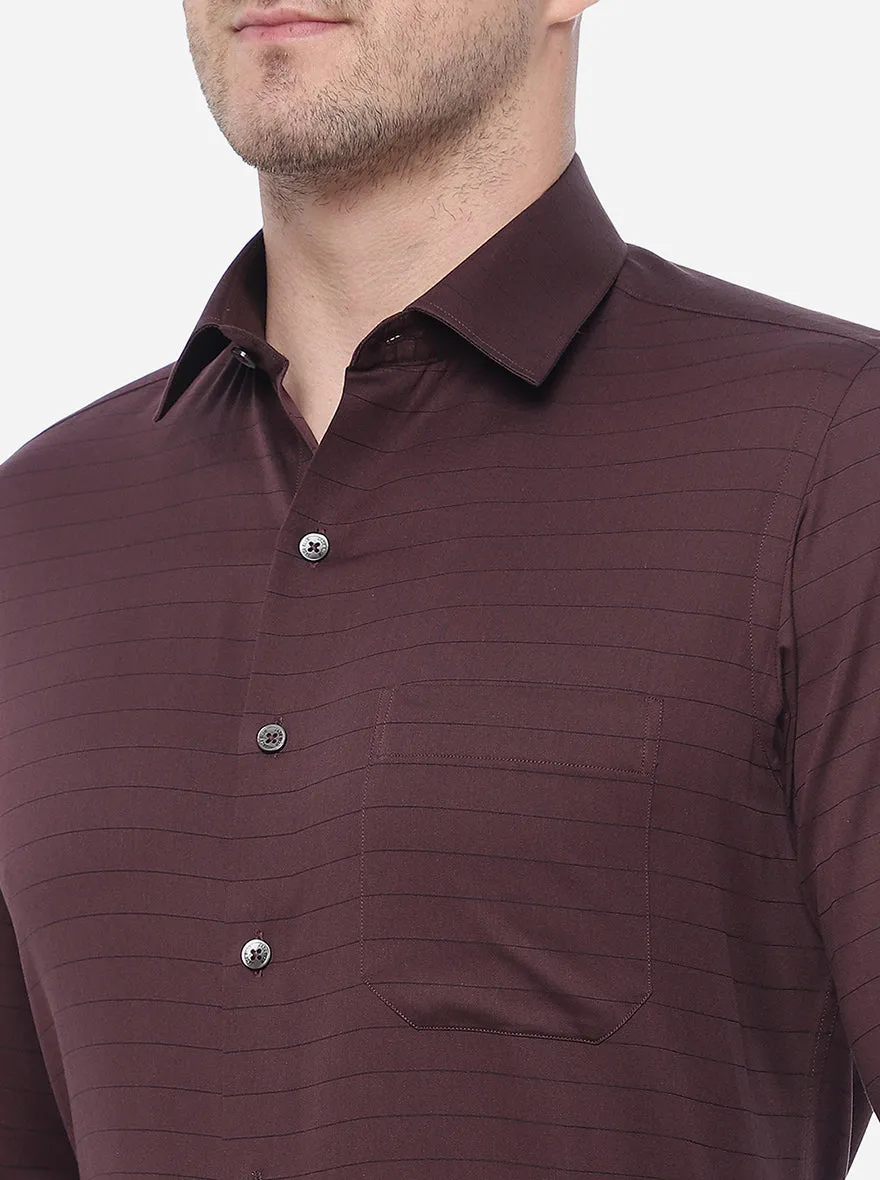 Wine Striped Slim Fit Formal Shirt | JadeBlue