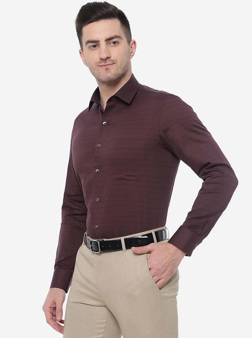 Wine Striped Slim Fit Formal Shirt | JadeBlue