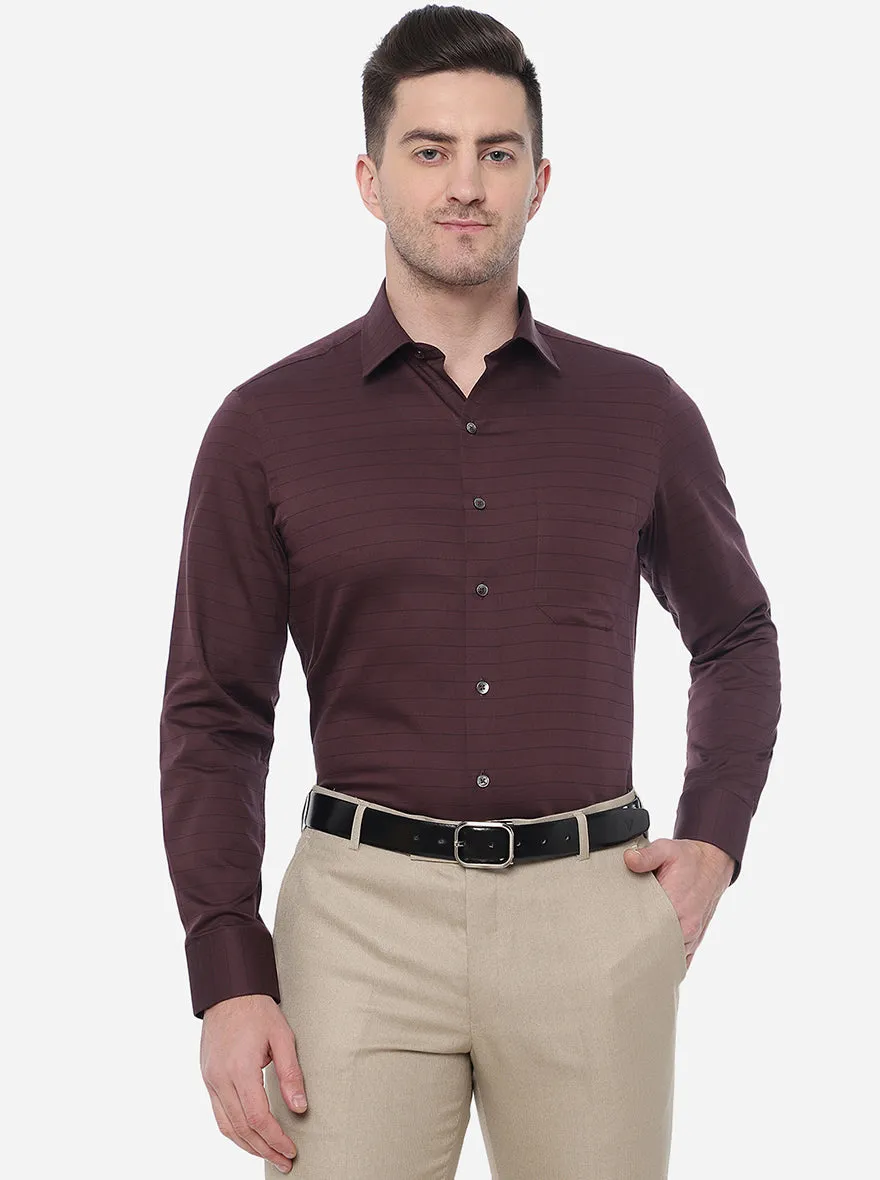 Wine Striped Slim Fit Formal Shirt | JadeBlue