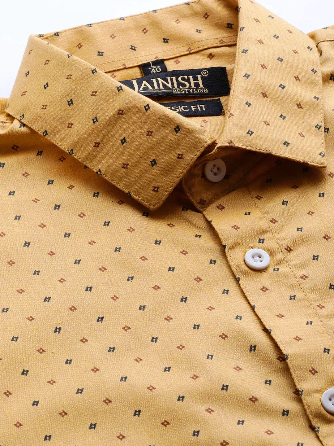 Yellow Men'S Cotton Printed Formal Shirts