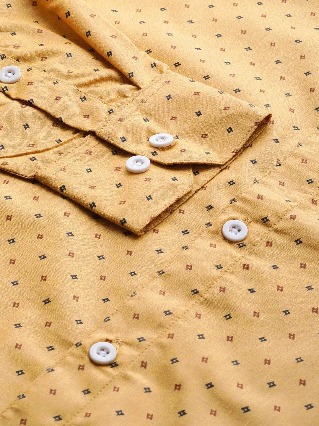 Yellow Men'S Cotton Printed Formal Shirts