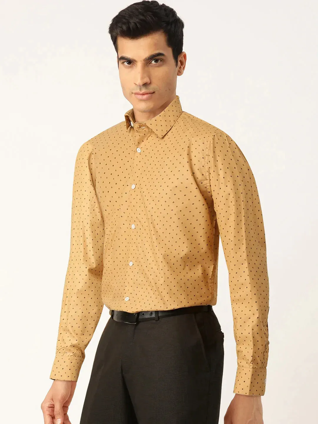 Yellow Men'S Cotton Printed Formal Shirts