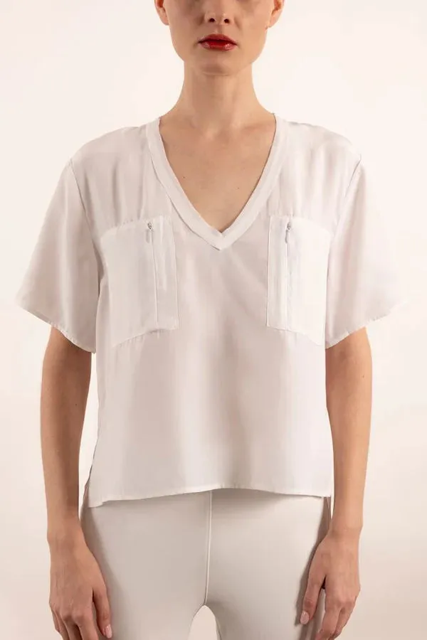 Yvett Silk Pocket Tee - White